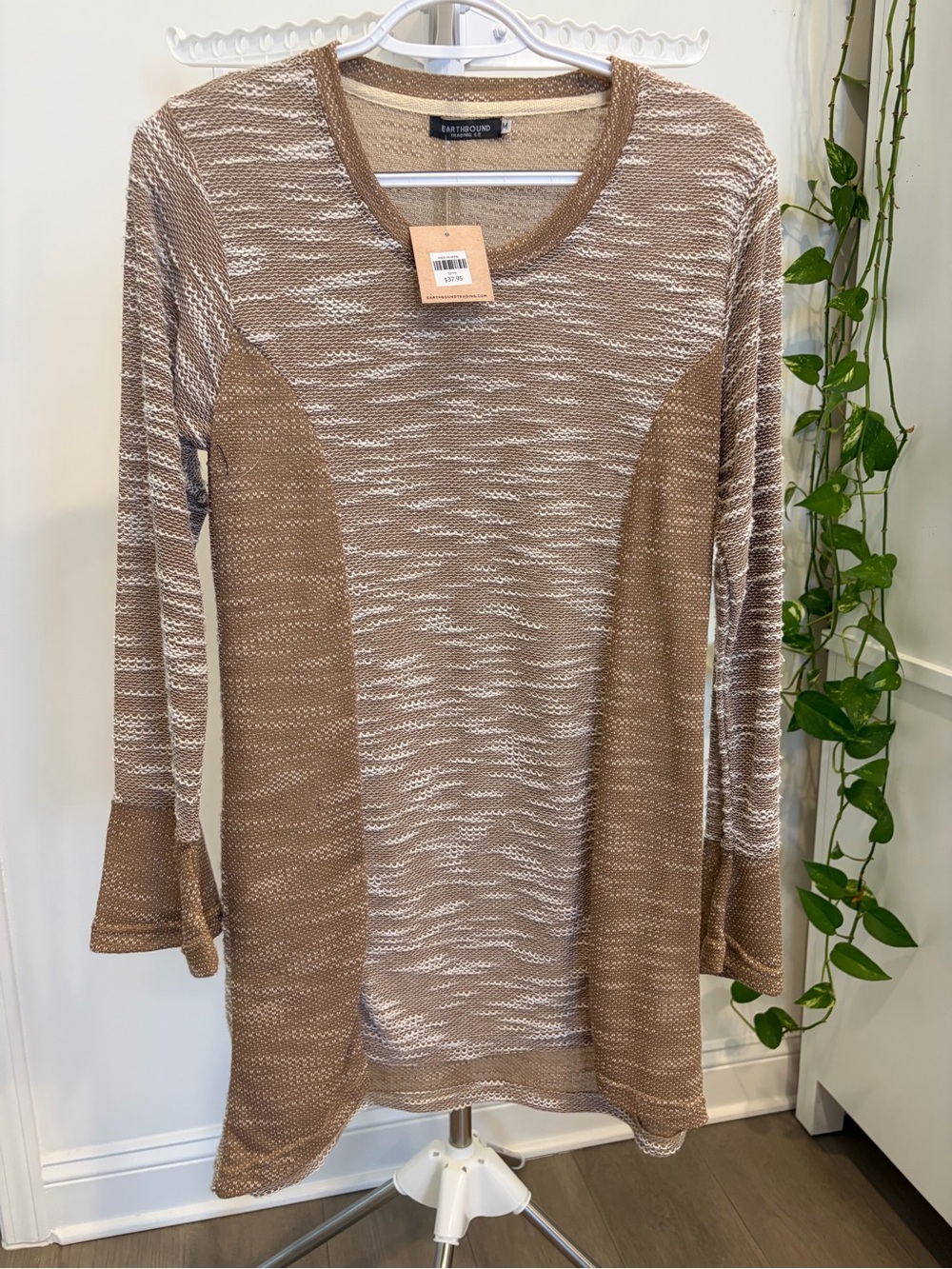EARTHBOUND Taupe and Cream Marled V-Neck Tunic